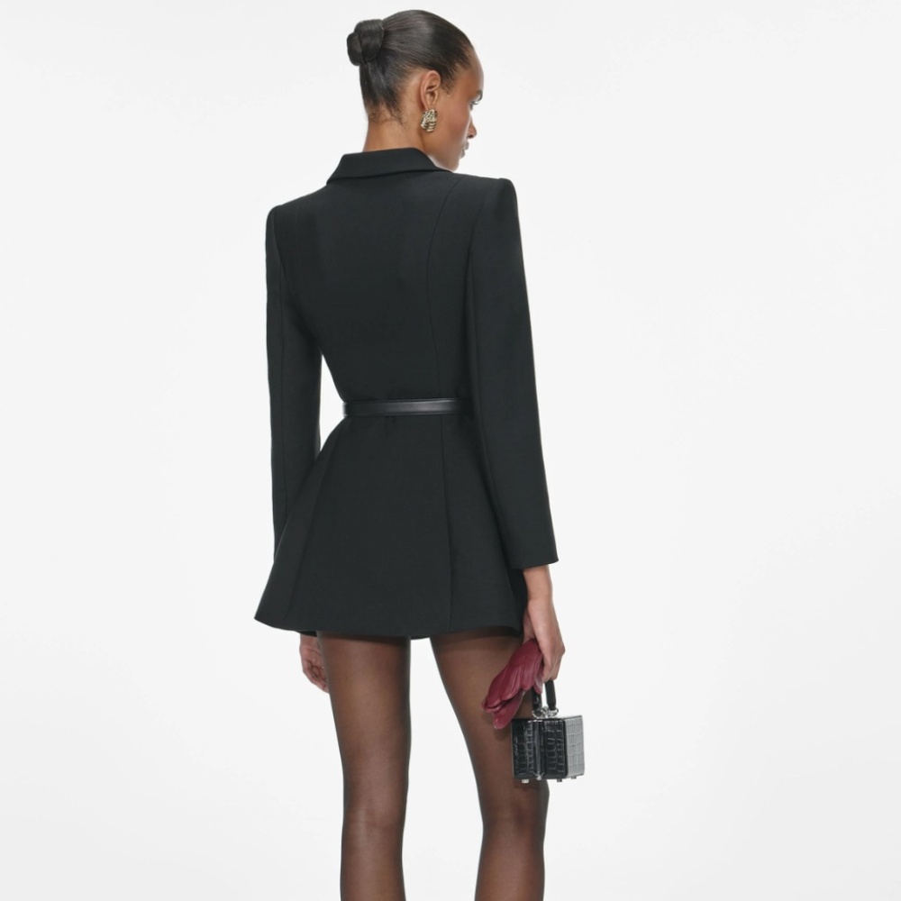 self-portrait Black Wool Crepe Mini Dress - Size US2 - MSRP $680 - NWT - Picture 3 of 8